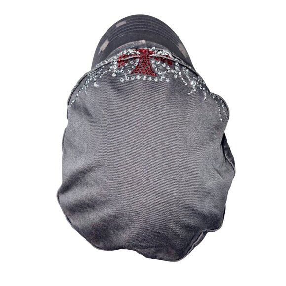 VTG Y2K Embellished Rhinestone Distress Field Cap Grey Canvas Hook/Loop #b - Picture 6 of 7